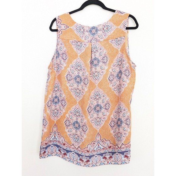 Rachel Zoe Sleeveless V-Neck Blouse Orange Blue Paisley Medallion Print XL - Picture 4 of 5